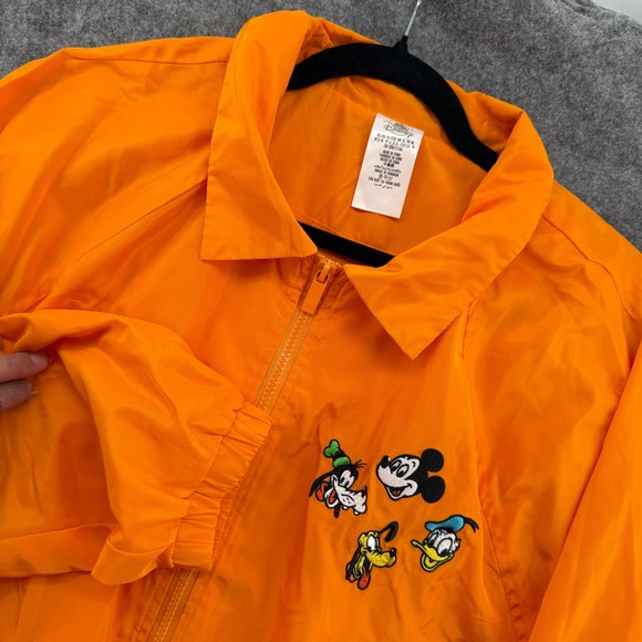 Disney Other - Disney Windbreaker Jacket Unisex XL Orange Mickey & Friends Embroidered Zip Up
